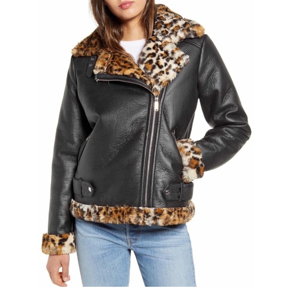 Sam Edelman Leopard Faux Leather Moto Jacket - Picture 1 of 8